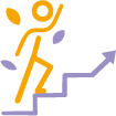icône illustrant la motivation qui permet de surmonter les épreuves, ici une silhouette montant des marches d'un escalier avec entrain suite à une libération de son potentiel devenu réalité par véronique Ruotte à Lille